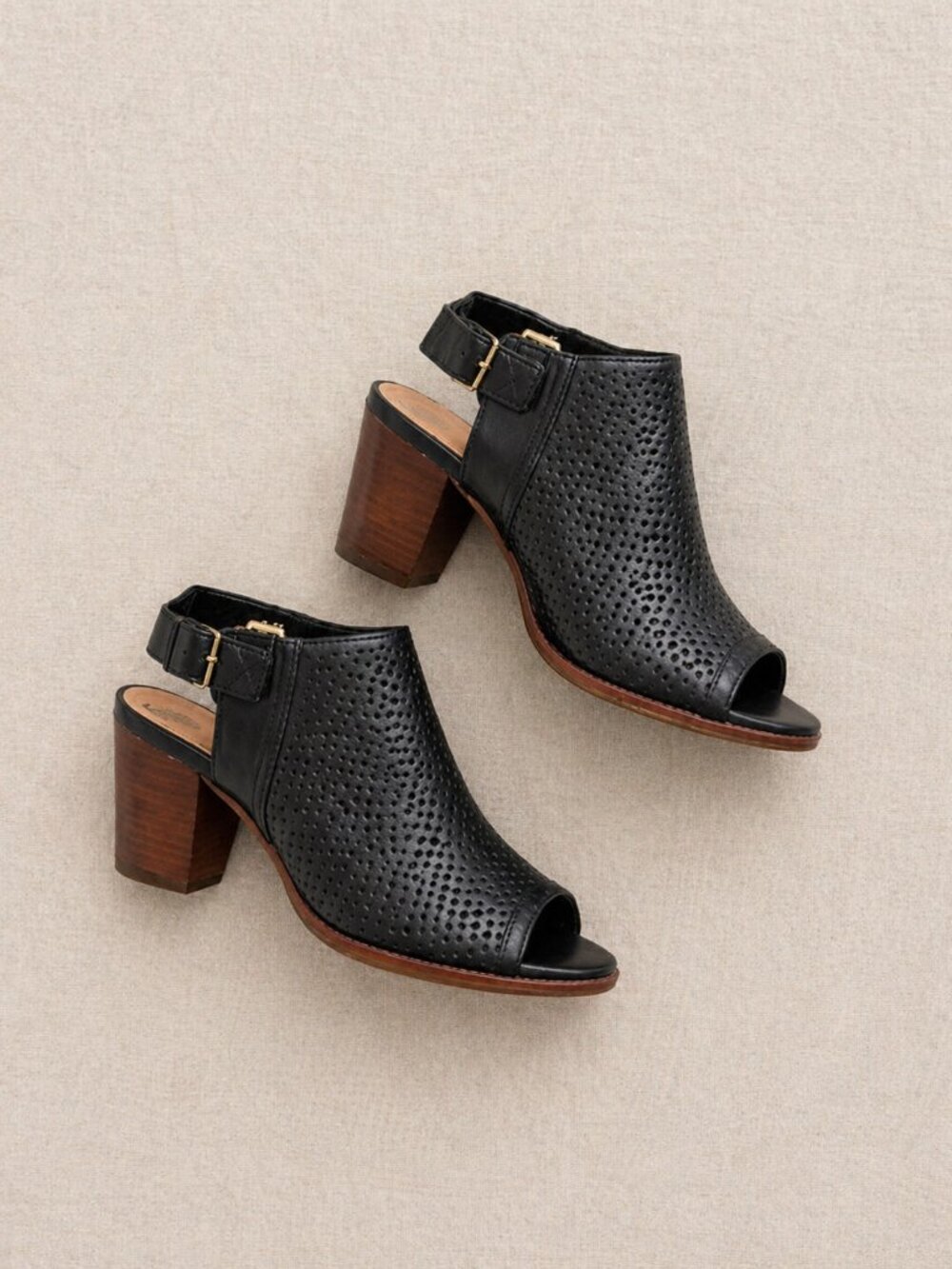 Sam Edelman Black Leather Peep Toe Booties Ankle Heel Sandal Boot Womens 7.5